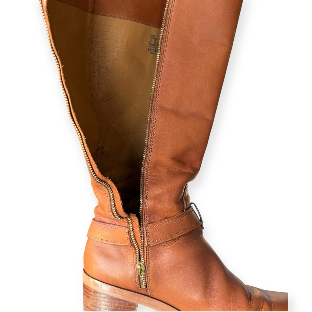 COACH Saddle Brown California Calf Leather Boots with Signature Gold Buckles, 9M - Picture 12 of 16
